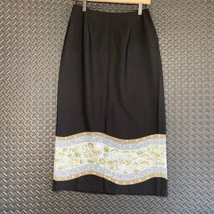 Vintage AGB Byer‎ California Black Floral Geometric Pattern Maxi Skirt Women's M